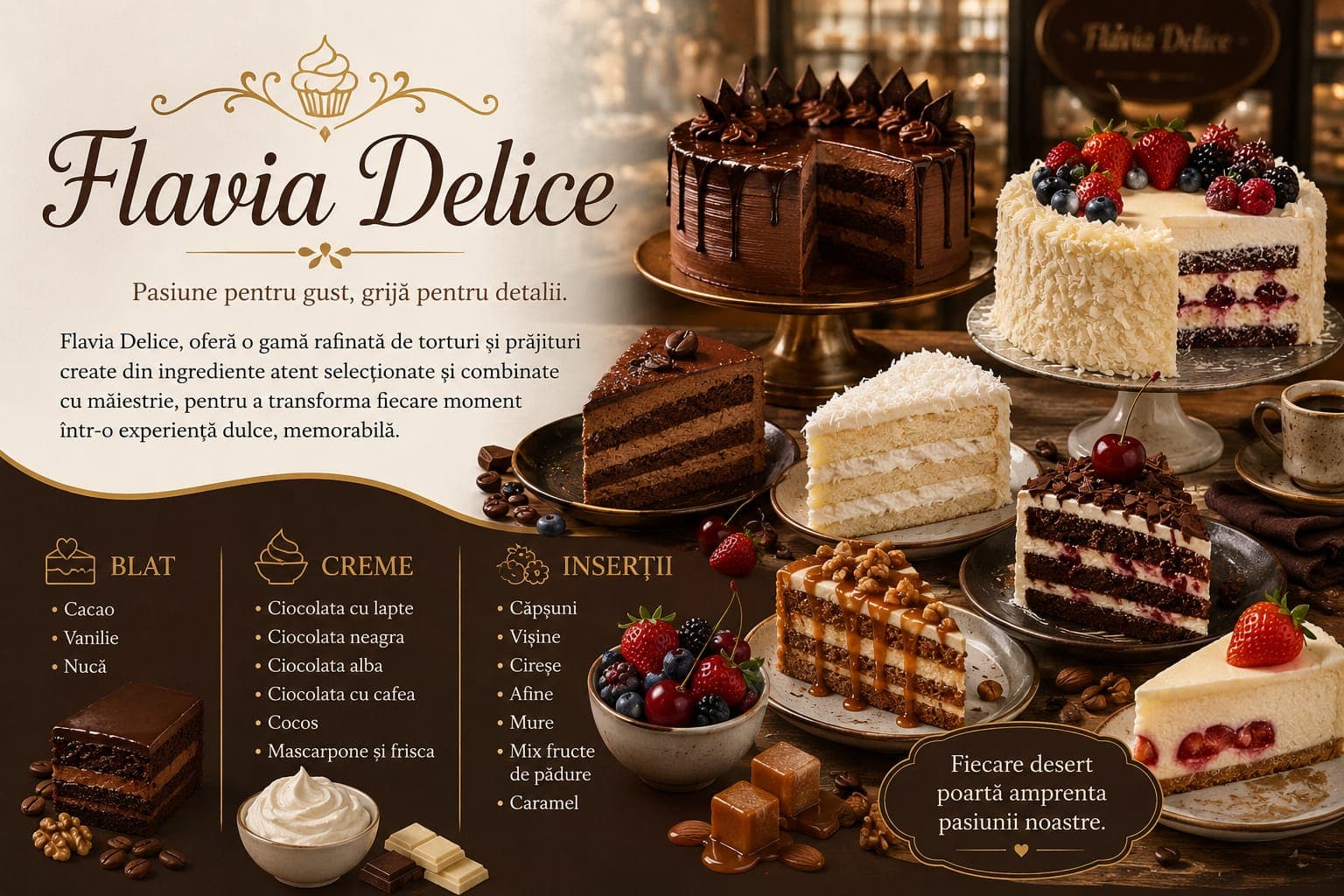 Opțiuni torturi artizanale pe comandă în Sibiu - Flavia Delice
